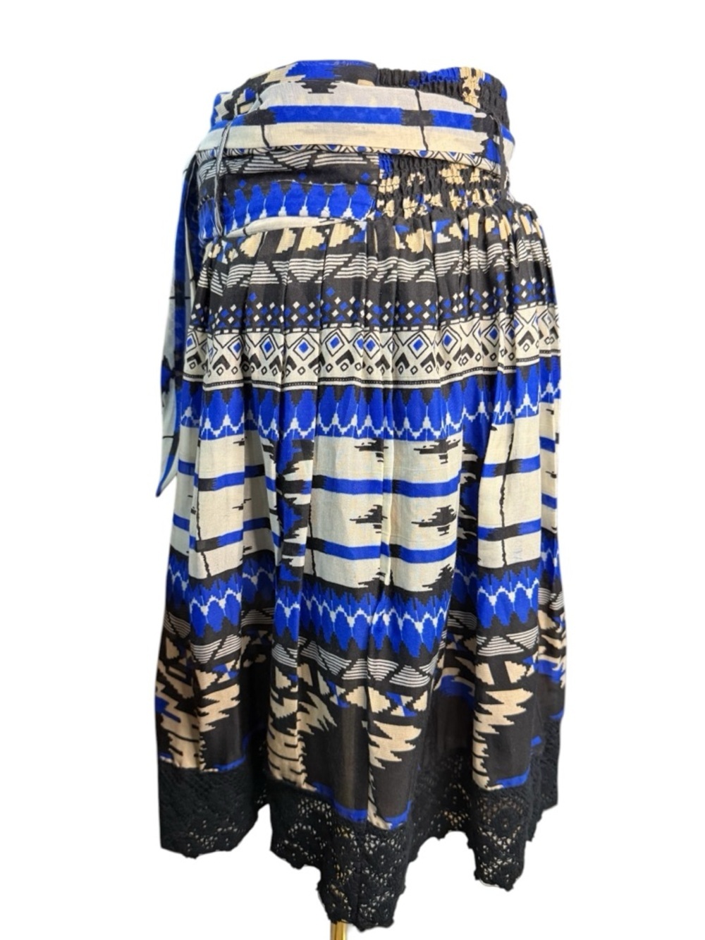 Mix Nouveau Tie-Waist Mini Skirt in Blue and Black Aztec Print Size M - Picture 4 of 7